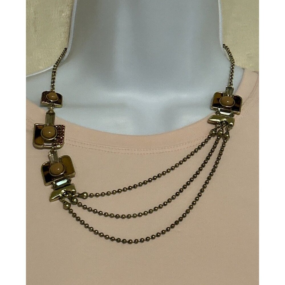 Howard Triabal Necklace Amber Color Rhinestone Squares Asymmetrical Orange